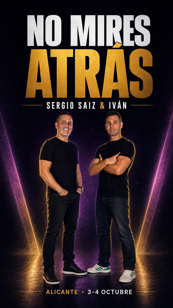Cartel del evento No Mires Atrás, Sergio Saiz e Iván, Alicante 3-4 octubre